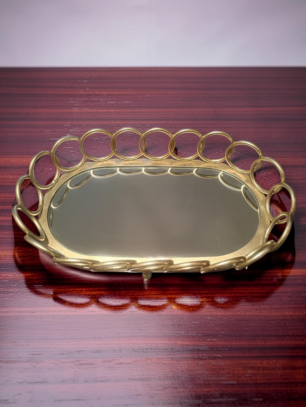 Beautiful Rare Vintage Oval Shaped Mirror Tray